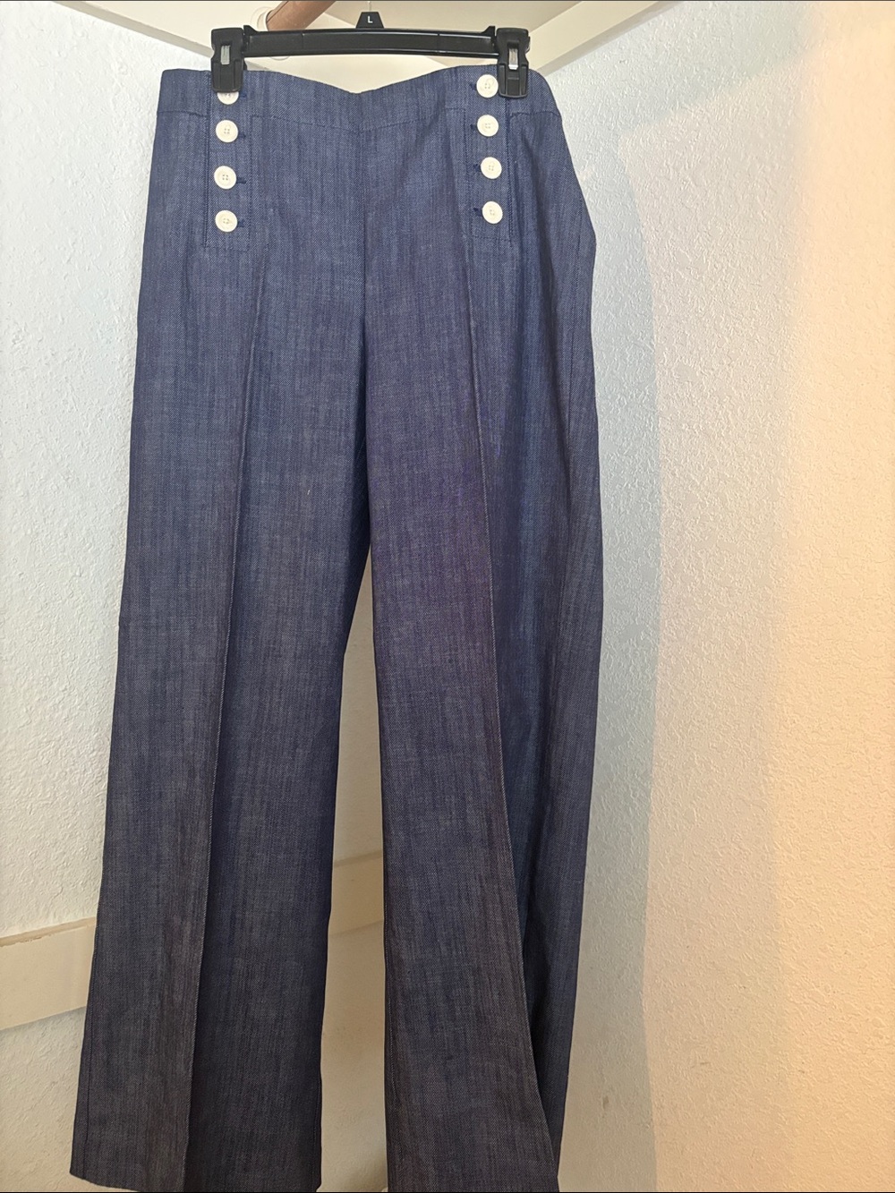LOFT Navy Wide-Leg Sailor Trousers with Button Detail